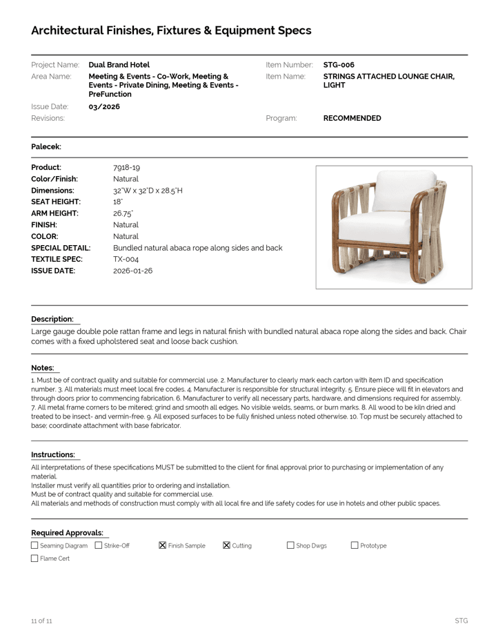 Exported spec sheet